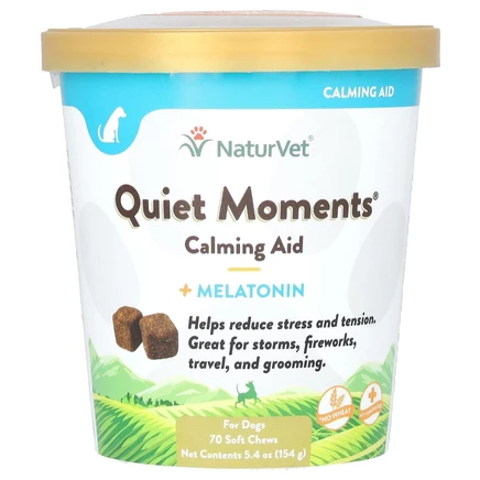 NaturVet, Quiet Moments, успокаивающее средство + мелатонин, для собак, 70 жевательных таблеток, 154 г (5,4 унции)
