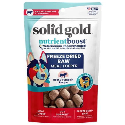 Solid Gold, Freeze Dried Raw Meal Topper, для собак, для всех возрастов, по рецепту из говядины и тыквы, 42 г (1,5 унции)