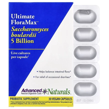 Advanced Naturals, Ultimate FloraMax™, сахаромицеты Буларди, 5 млрд, 30 веганских капсул