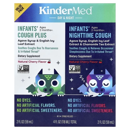 KinderFarms, KinderMed®, средство от кашля для младенцев от 2 месяцев, натуральный вкус вишни, 2 флакона по 59 мл (2 жидк. унции)