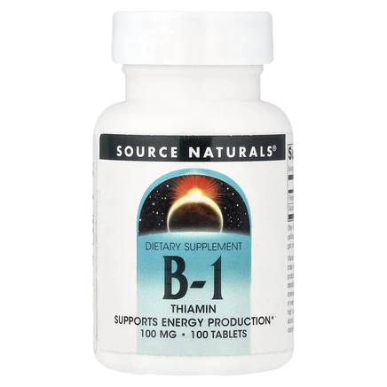 Source Naturals, витамин B1, тиамин, 100 мг, 100 таблеток