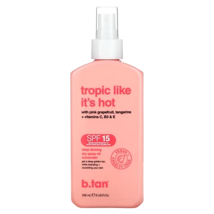 b.tan, Tropic Like It's Hot, солнцезащитное масло-спрей для глубокого загара, SPF 15, 236 мл (8 жидк. Унций)