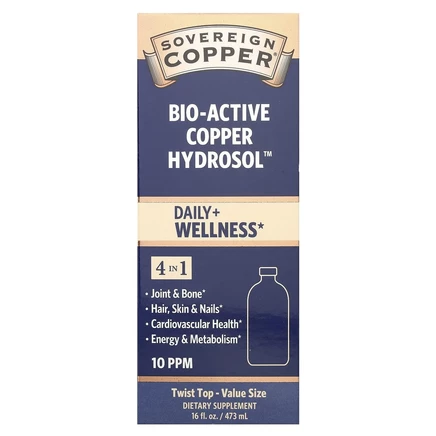 Sovereign Silver, Bio-Active Copper Hydrosol, гидрозоль меди, 10 част./млн, 473 мл (16 жидк. унций)
