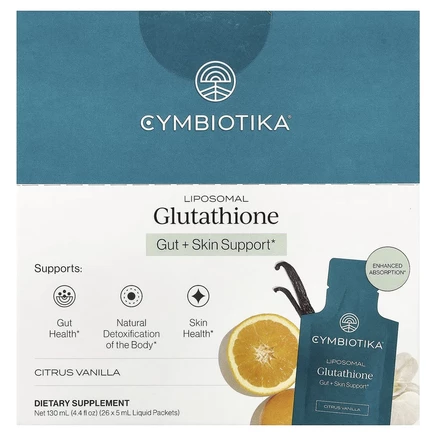 Cymbiotika, липосомальный глутатион, с ароматом цитрусовых и ванили, 26 пакетиков по 5 мл