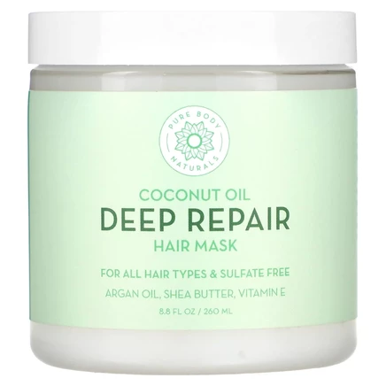 Pure Body Naturals, Кокосовое масло, маска для глубокого восстановления волос, 260 мл (8,8 жидк. унции)