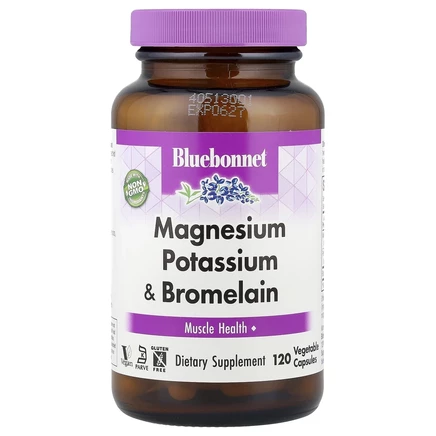 Bluebonnet Nutrition, Магний и калий бромелаин, 120 растительных капсул