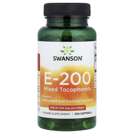 Swanson, E-200 смешанные токоферолы, 134 мг (200 МЕ), 250 мягких таблеток