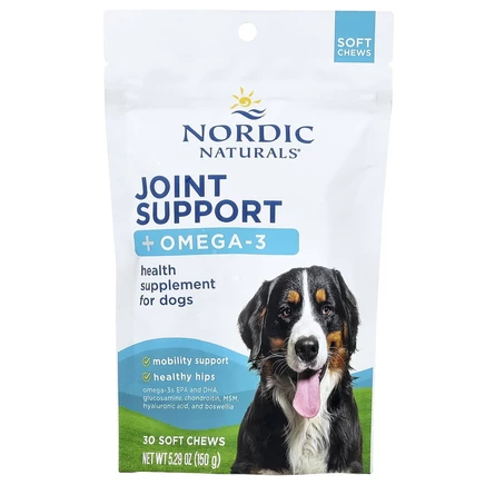 Nordic Naturals, добавка для поддержки суставов с омега-3, для собак, костный бульон, 30 жевательных таблеток, 150 г (5,29 унции)