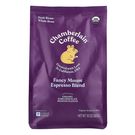 Chamberlain Coffee, Fancy Mouse Espresso Blend, цельные бобы, темная обжарка, 340 г (12 унций)