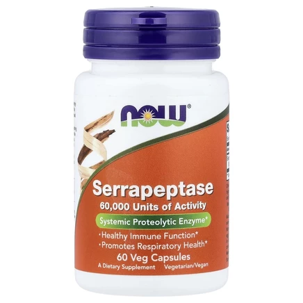 NOW Foods, серрапептаза, 60 растительных капсул