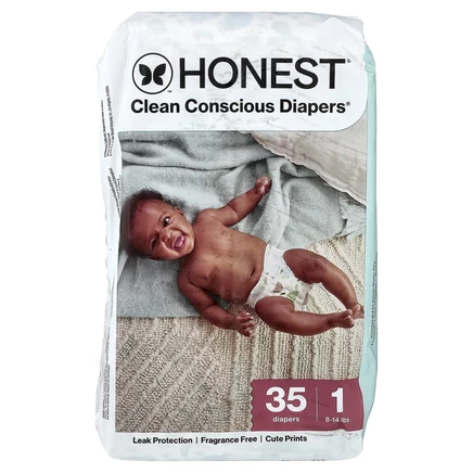 The Honest Company, Clean Conscious Diapers ™, размер 1, 8–14 фунтов, Pandas, 35 подгузников