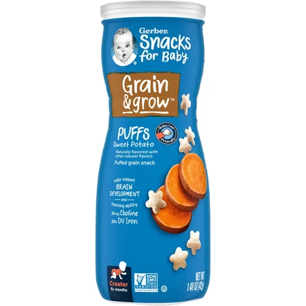 Gerber, Snacks for Baby, Grain & Grow, Puffs, воздушные закуски, для детей от 8 месяцев, батат, 42 г (1,48 унции)