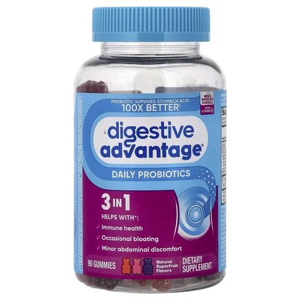 Schiff, Digestive Advantage®, ежедневные жевательные мармеладки с пробиотиками, смесь суперфруктов, 90 жевательных таблеток