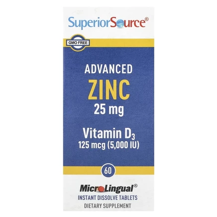 Superior Source, Advanced Zinc, витамин D3, 60 быстрорастворимых таблеток MicroLingual