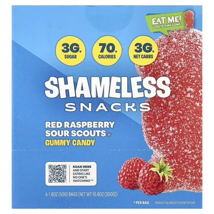Shameless Snacks, жевательные конфеты, красная малина и кислые вкусы, 6 пакетиков по 50 г (1,8 унции)
