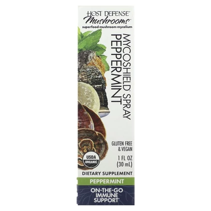 Host Defense Mushrooms, Myco Shield Spray, поддержка иммунитета, перечная мята, 30 мл (1 жидк. Унция)