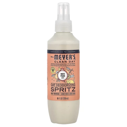 Mrs. Meyers Clean Day, дезодорирующий спрей для кошек, белый персик, 236 мл (8 жидк. унций)