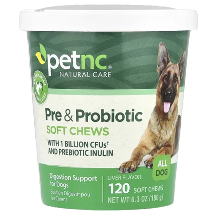 petnc NATURAL CARE, Жевательные таблетки с пребиотиками и пробиотиками, для всех собак, печень, 120 жевательных таблеток, 180 г (6,3 унции)