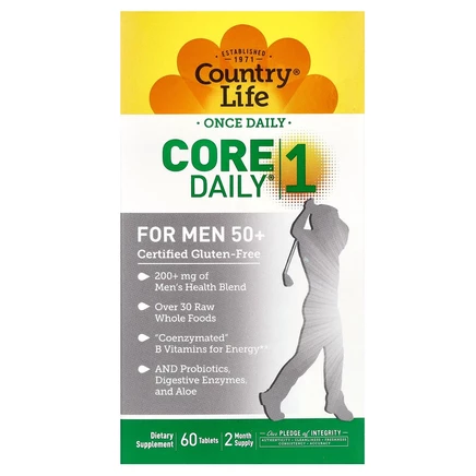 Country Life, Core Daily-1, мультивитамины для мужчин старше 50 лет, 60 таблеток