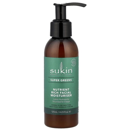 Sukin, Super Greens, увлажняющее средство для лица, насыщенное питательными веществами, для нормальной и сухой кожи, 125 мл (4,23 жидк. Унции)