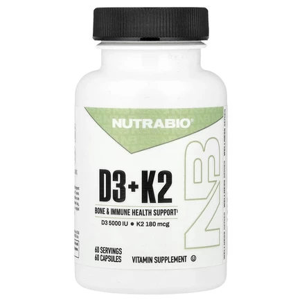 NutraBio, D3 K2, 60 Veggie Capsules