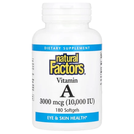 Natural Factors, витамин A, 3000 мкг (10 000 МЕ), 180 капсул