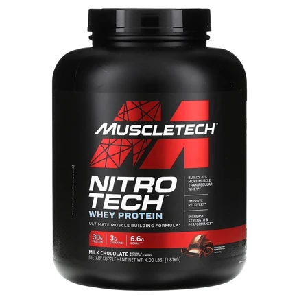MuscleTech, NitroTech, сывороточные пептиды, вкус молочного шоколада, 1,81 кг (4 фунта)