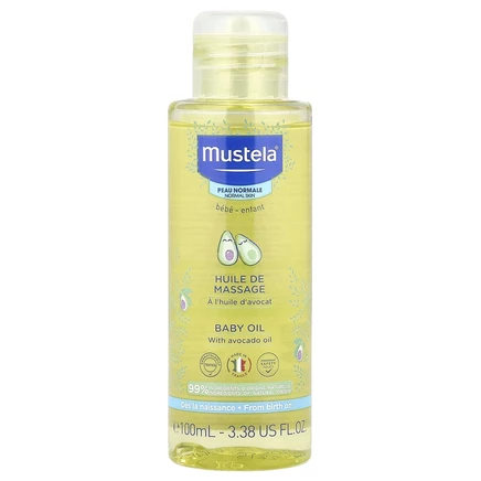 Mustela, Детское масло с маслом авокадо, 3,38 жидких унций (100 мл)