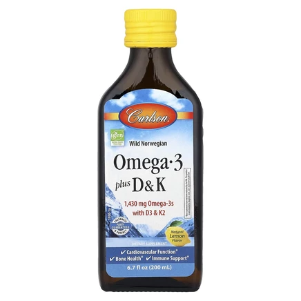 Carlson, Omega 3 Plus D & K, натуральный лимон, 1430 мг, 200 мл (6,7 жидк. Унции)