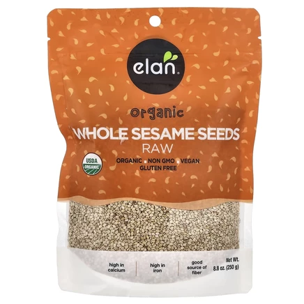 Elan, органические цельные семена кунжута, необработанные, 250 г (8,8 унции)