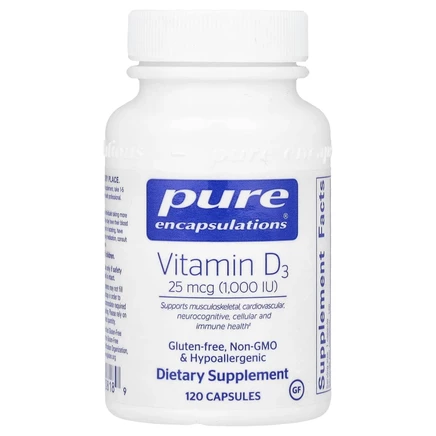 Pure Encapsulations, Витамин D3, 25 мкг (1000 МЕ), 120 капсул