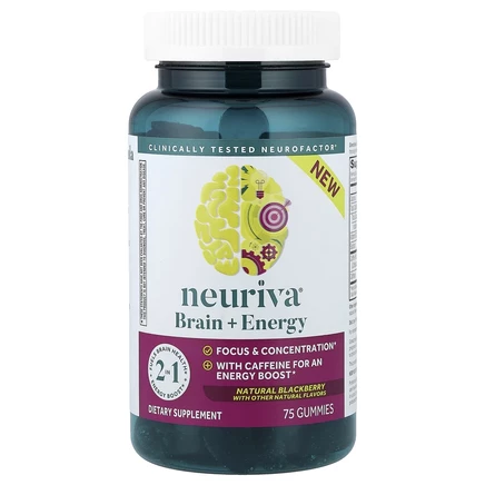 Schiff, Neuriva, Brain + Energy, натуральная ежевика, 75 жевательных таблеток