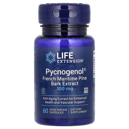 Life Extension, Pycnogenol, экстракт коры французской приморской сосны, 100 мг, 60 вегетарианских капсул