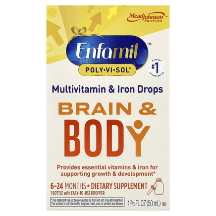 Enfamil, Poly · Vi · Sol®, Brain & Body, мультивитамины и железо, капли, от 6 до 24 месяцев, 50 мл (1 2/3 жидк. унц.)