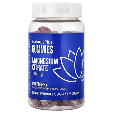 NaturesPlus, цитрат магния, со вкусом малины, 105 мг, 75 жевательных мармеладок (35 мг в 1 жевательной таблетке)