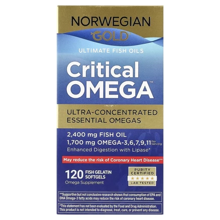 Renew Life, Norwegian Gold®, рыбий жир Critical Omega™, 120 капсул из рыбьего желатина