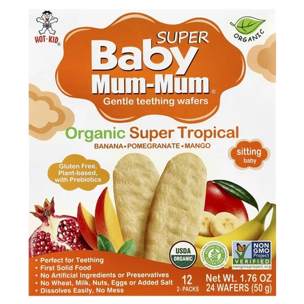 Hot Kid, Baby Mum-Mum, рисовые галеты, органические тропические фрукты, 12 упаковок по 2 шт. по 50 г (1,76 унции)