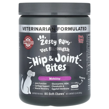 Zesty Paws, Vet Strength, для укусов бедер и суставов, для собак, для всех возрастов, говядина и бекон, 90 жевательных таблеток, 360 г (12,6 унции)