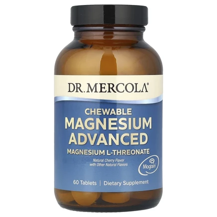 Dr. Mercola, Жевательные добавки с магнием, натуральная вишня, 60 таблеток