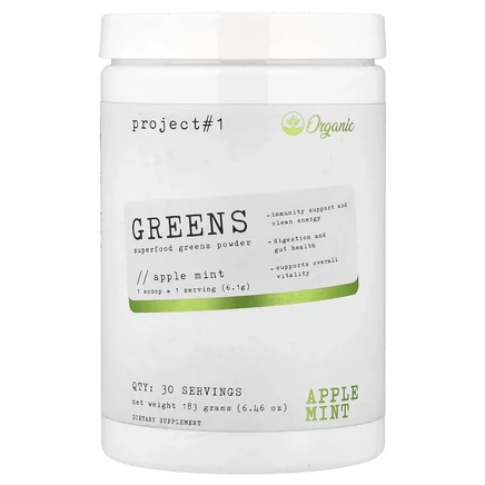 Project 1 Nutrition, Greens, Superfoods, зеленый в порошке, со вкусом яблока и мяты, 183 г (6,46 унции)