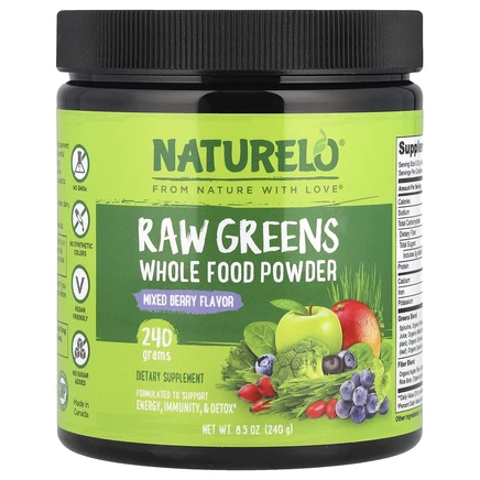 NATURELO, Порошок из цельных продуктов из необработанной зелени, ягодное ассорти, 240 г (8,5 унции)