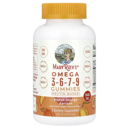 MaryRuth's, омега 3-6-7-9, жевательные таблетки, со вкусом персика, манго и абрикоса, 120 жевательных таблеток