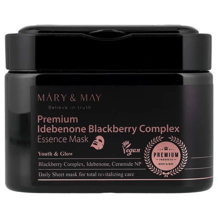 Mary & May, Premium Idebenone Blackberry, маска для красоты, 20 шт., 12,5 г (0,44 унции)