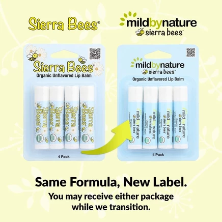 Mild By Nature, Sierra Bees™, органические бальзамы для губ, без добавок, 4 шт. в упаковке, 4,25 г (0,15 унции)