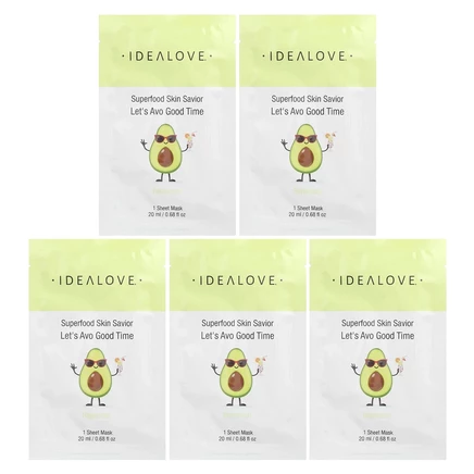 Idealove, Superfood Skin Savior, маска для лица с суперфудами, авокадо, 5 шт. по 20 мл (0,68 жидк. унции)