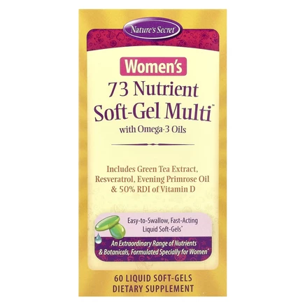 Nature's Secret, 73 Nutrient Soft-Gel Multi, мультивитамины для женщин с маслами омега-3, 60 желатиновых капсул