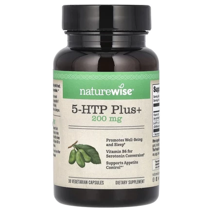 NatureWise, 5-гидрокситриптофан Плюс+, 200 мг, 30 вегетарианских капсул