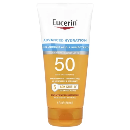 Eucerin, Advanced Hydration, легкий солнцезащитный лосьон, SPF 50, без отдушек, 150 мл (5 жидк. Унций)
