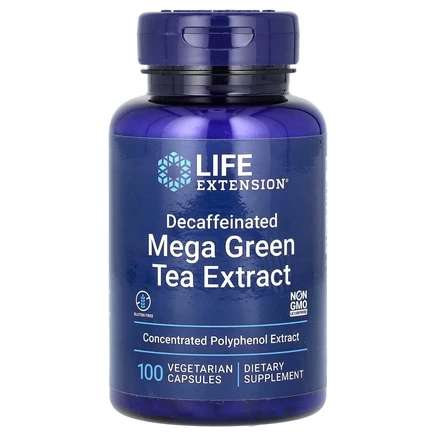 Life Extension, мегаэкстракт зеленого чая, без кофеина, 100 вегетарианских капсул