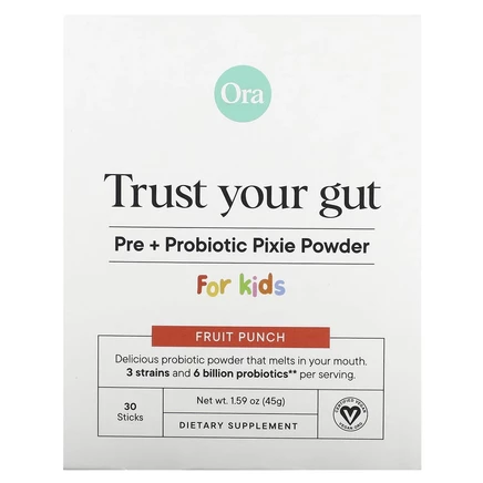 Ora, Trust Your Gut, порошок для детей с пребиотиками и пробиотиками, фруктовый пунш, 6 млрд КОЕ, 30 стиков по 1,5 г (0,05 унции)
